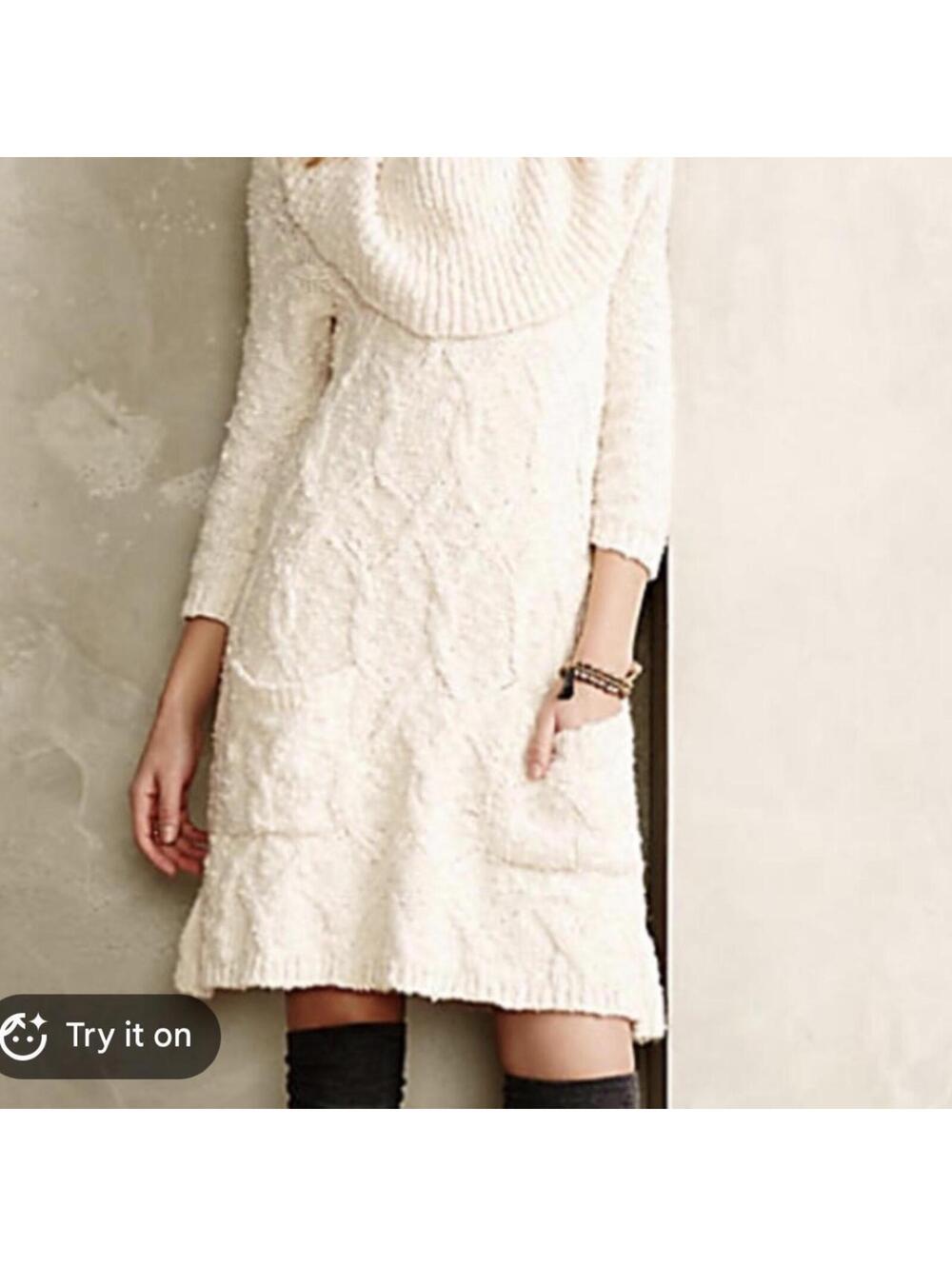 Anthropologie Sleeping on Snow white knit dress with pockets.